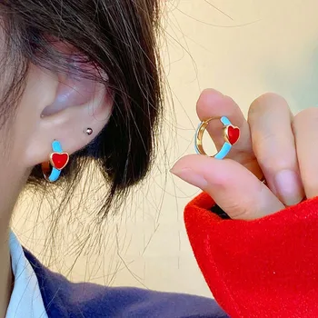 2023 Корейские Модные Цветные серьги-кольца с каплями масла в форме сердца Love Для женщин и девушек, модные эстетичные ювелирные аксессуары Y2K