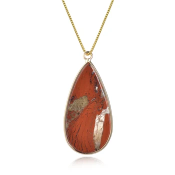 Ожерелье с подвеской из лазурита и розового кварца в форме капли воды с изображением Яшмы и амазонита из натурального камня