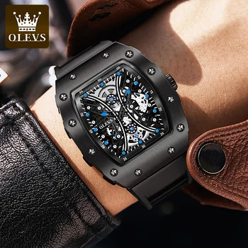 OLEVS 3602 Спортивные кварцевые мужские наручные часы, модные роскошные водонепроницаемые часы с каучуковым ремешком для мужчин