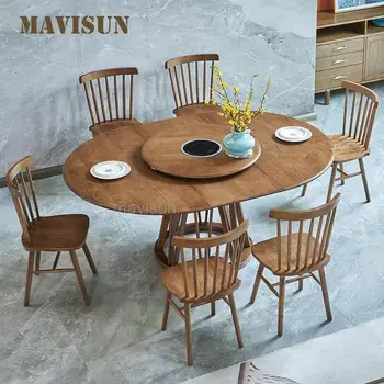 Скандинавские стулья для кухни и домашнего обихода Выдвижной Круглый обеденный стол из массива дерева с поворотным столом Современная простая мебель для столовой