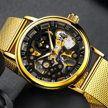 SEWOR Модные роскошные часы с тонким циферблатом Нейтральный дизайн Модные мужские маленькие часы Лучший бренд Роскошные механические часы с золотым скелетоном