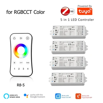 Tuya Zigbee 5CH Светодиодный Контроллер DC12V 24V RGBCW RGBCCT Светодиодная Лента Беспроводной Пульт Дистанционного Управления Smart Life APP Google Home Голосовое Управление