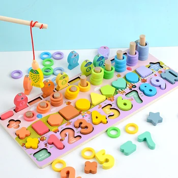 Набор игрушек для познания чисел, Многоцветная деревянная доска для подсчета геометрических фигур для детей, девочек, мальчиков