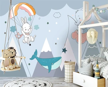 beibehang Custom современный новый расписанный вручную мультфильм белый кролик парашют фон детской комнаты papel de parede обои