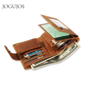 JOGUJOS, мужской кошелек из натуральной кожи, роскошный RFID-держатель для кредитных карт, кошелек на молнии, деловой кошелек для монет для мужчин