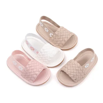 Обувь для новорожденных девочек с цветочным рисунком, нескользящая обувь из искусственной кожи на мягкой подошве для улицы