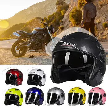 Мотоциклетный шлем с регулируемой непромокаемостью и защитой от запотевания, с двумя линзами, с открытым лицом для мужчин и женщин, шлем для скутера 3/4 на четыре сезона