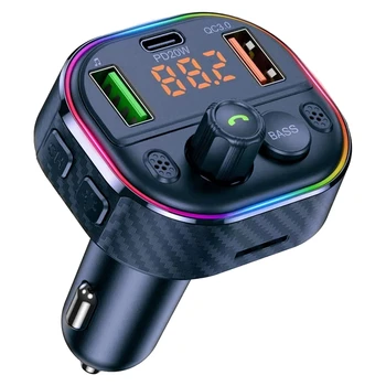 Автомобильный FM-передатчик Bluetooth 5.1, автомобильный адаптер Bluetooth с помощником Siri по громкой связи, цветной вольтметр с подсветкой