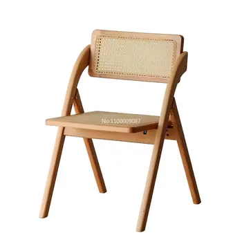 Скандинавский ротанговый стул в стиле ретро из массива дерева, складной стул, домашний стул со спинкой, Складной обеденный стул, Простой обеденный стул в повседневном стиле, шезлонг