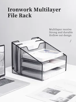 Офисный многослойный металлический стеллаж для файлов формата А4, ящик для хранения папок, стеллаж для файлов, офисная настольная полка для хранения произведений искусства