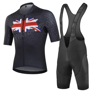 НОВАЯ мужская велосипедная майка сборной Великобритании Черный велосипедный комплект Рубашка с коротким рукавом Комплекты велосипедной одежды Нагрудники Одежда для езды